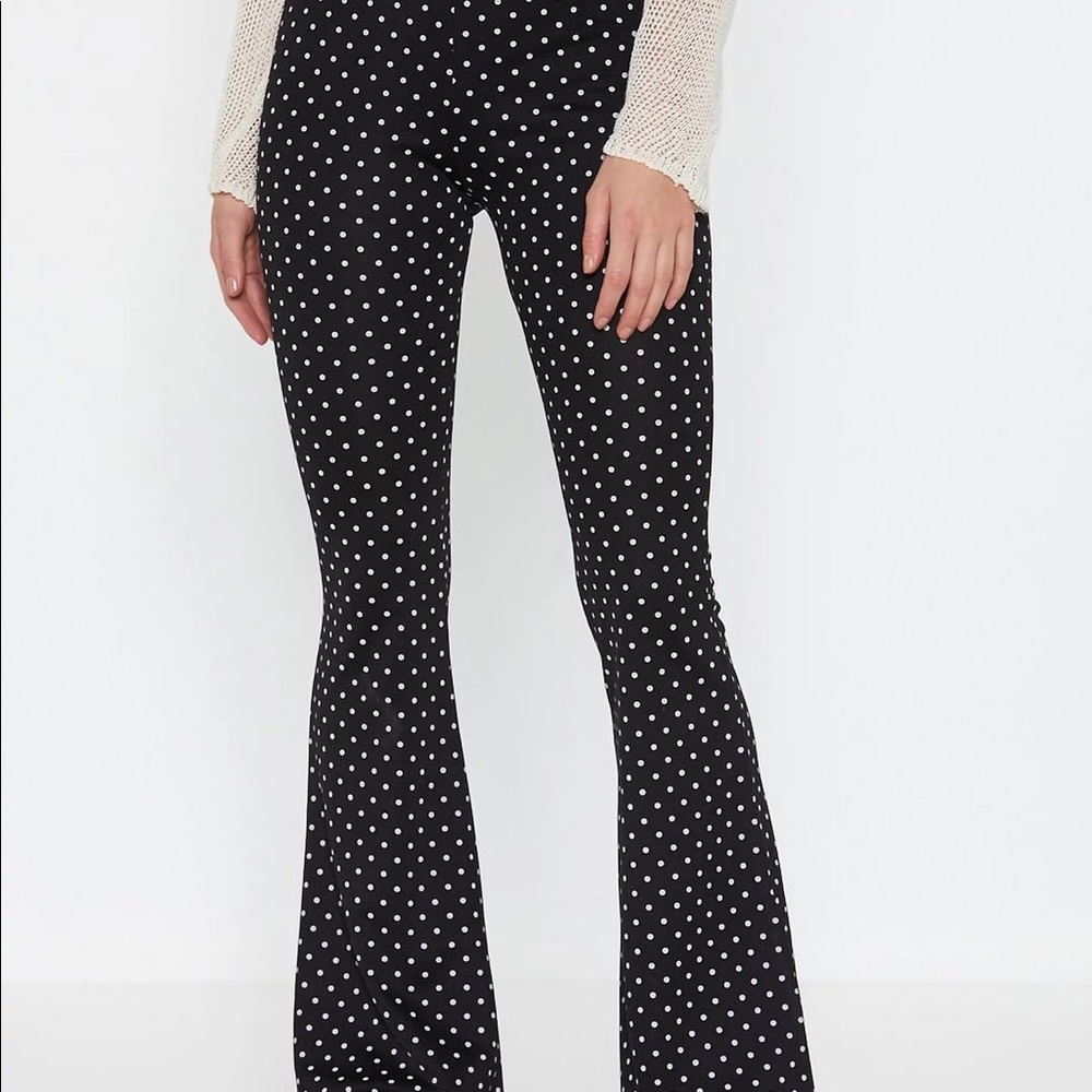 Polka Dot Print Flared Pant with High-Waist